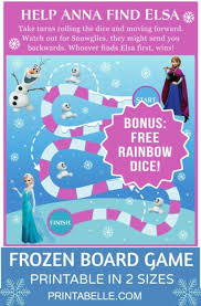 Frozen Board Game With Free Dice Printable Board Games Board Games Frozen Birthday Games
