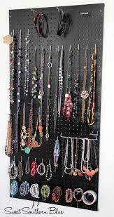 Don't limit pegboard to the garage. Diy Peg Board Jewelry Holder Sweet Southern Blue Diy Jewelry Display Diy Peg Board Jewelry Holder Wall