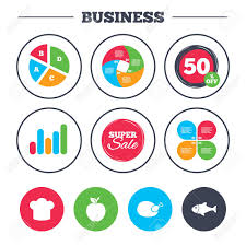 Business Pie Chart Growth Graph Food Icons Apple Fruit With