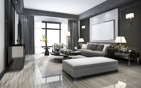 Modern open concept living room with wood ceiling. Download Wallpapers Modern Interior Design Living Room Stylish Gray Interior Modern Style Black And White Living Room Polished Black Round Table For Desktop Free Pictures For Desktop Free