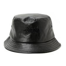 Stussy Stock Leather Bucket Hat Black Leather Hat Leather Bucket Hat Leather