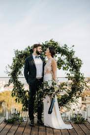 Bride And Groom At The Wedding Ceremony Modern Sea And Greenery Wedding On A 360º View For Lisbon Rooftop We Rooftop Wedding Ceremony Rooftop Wedding Wedding