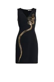Snake Embroidery V Neck Dress Roberto Cavalli Evening Dresses