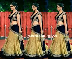 Black And Gold Combination Blouse Designs Elegant Black And Gold Half Saree South India Fashion Half Saree Designs Half Saree Saree Designs