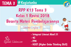 Rpp K13 Tema 3 Kelas 1 Revisi 2018 Kurikulum Belajar Berkelas
