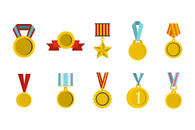 Ready to use in multiple sizes. Gold Medal Icon Set Flat Style Pre Designed Illustrator Graphics Creative Market