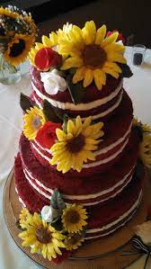 Pink roses wedding bouquets with sunflowers. Sunflower Naked Wedding Cake Cake By Loretta Cakesdecor