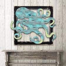 Coastal Wall Art Wood Beach Decor Wall Art Octopus Rustic Vintage Wooden Decorative Wall Art Coastal Decor Beach Decor G98512s Coastal Decorating Octopus Wall Art Coastal Wall Art