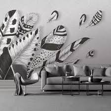 Bedroom Black And White Wall Mural Custom 3d Wall Mural Wallpaper Abstract Modern Black White Feather Photo Art Wall Painting Living Room Mural Wallpaper Wall Painting Living Room Photo Wall Art