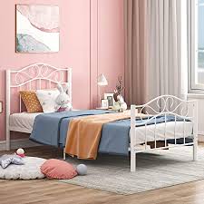 The lull metal bed frame ensures soundless sleep and noiseless support. Amazon Com Mecor Twin Xl Curved Metal Bed Frame Princess White Platform Bed Frame With Vintage Headboard Footboard Mattress Foundation For Kids Girls Boys White Twin Xl Kitchen Dining
