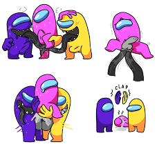 absurdres among us group group sex highres human humanoid  impostor (among us) male mammal pink (among us) purple (among us) sex  threesome tongue weird artist what yaoi yellow (among