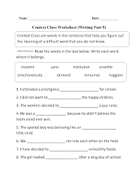 Context Clues Worksheet Writing Part 5 Intermediate Context Clues Worksheets Context Clues Lesson Context Clues