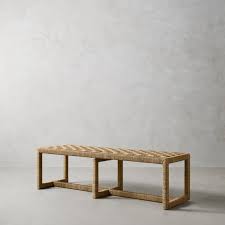 Woven coffee table bench, white: Vista Woven Backless Indoor Bench Williams Sonoma