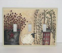 Primitive Country Bucket Berries Lamb Triple Switch Plate Cover Free Shipping Handc Triple Switch Plate Cover Switch Plate Covers Primitive Decorating Country
