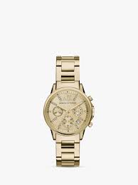 The range includes pieces for men and women, and all feature the classic analogue functionality. Armani Exchange Ax4327 Women S Crystal Chronograph Date Bracelet Strap Watch Gold At John Lewis Partners