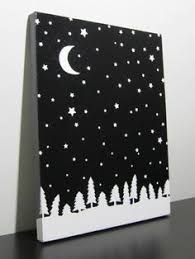 Just Shape Of Paper Tree Moon Stars And Black Paint Simple Canvas Paintings Canvas Painting Diy Diy Painting