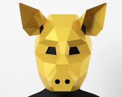 Máscara de gambá em estilo cartoon Modelo PDF, Máscara de papel Low Poly