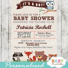 This baby shower invite features a collection of woodland animals, surrounded by an oversized storybook. Printable Baby Shower Invitations Woodland Animals Online