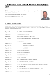The Swedish Mats Hanson Mercury Bibliography 2009