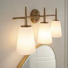 Generation Lighting Driscoll 24.5 in. 3-Light Contemporary Modern Satin Brass Wall Bathroom Vanity Light with White Etched Glass