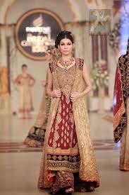 Designer Wear Dress Deep Red Fawn Bridal Gown Sharara Pakistani Bridal Bridal Couture Week Bridal Couture