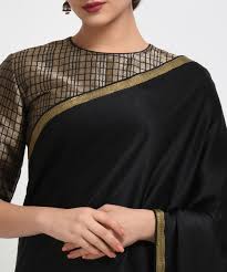 Black And White Striped Saree Blouse Black Sequin Hand Embroidered Saree With Banarasi Zari Check Weave Blouse Cotton Blouse Design Saree Blouse Designs Latest Silk Saree Blouse Designs