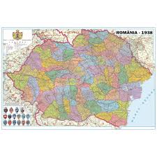 Poate fi realizata pe suport canvas ori hartie foto resin coated. Romania Interbelica 1938 Harta De Perete Istorica Administrativa 70x100cm Editie 2018 Laminata Baghete