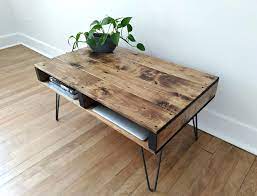 You can focus on the table top and then attach the prefabricated legs. Pallet Coffee Table Finished In Walnut With 12 Industrial Hairpin Legs Modern Rustic Reclaimed Furniture Woodify Canada