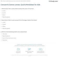 Concave Convex Lenses Quiz Worksheet For Kids Study Com