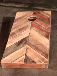 Herringbone Cornhole Made From Pallets Cornhole Designs Diy Cornhole Boards Pallet Diy