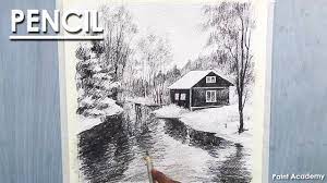 Learn how to draw an oak tree. How To Draw A Winter Landscape In Pencil Youtube