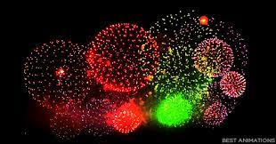 Fireworks over water jumping fish animation. Free Animated Fireworks Gif
