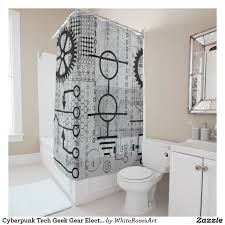 Cyberpunk Tech Geek Gear Electronic Engineer Math Shower Curtain Zazzle Com Custom Shower Curtains Fabric Shower Curtains Cyberpunk