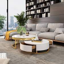 Coffee table * 1 product size : Modern Round Coffee Table With Storage Lift Top Wood Coffee Table With Rotatable Drawers In White Natural White Black Marble White Round Coffee Table Modern Coffee Table Coffee Table Wood