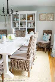From wooden dining tables to sea blue dining chairs and decor accents, there are so many ways to decorate your coastal dining room according to your taste. Modern Coastal Farmhouse Dining Room With Seagrass Chairs Farmhouse Dining Room Coastal Dining Room Modern Farmhouse Dining