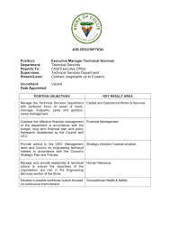 Financial controller job description, free pdf sample: Executive Manager Technical Services Department