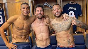 Messi, Mbappe and Neymar share topless dressing room snap after beating Man  City - Daily Star