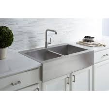 Kohler Vault Farmhouse Drop In Apron Front Self Trimming Stainless Steel 36 In 1 Hole Double Bo In 2020 Farmhouse Sink Kitchen Apron Sink Kitchen Kitchen Sink Remodel
