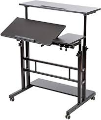 How appealing feeling when apply computer stand for desk. Amazon Com Siducal Mobile Stand Up Desk Adjustable Laptop Desk With Wheels Storage Desk Home Office Workstation Rolling Table Laptop Cart For Standing Or Sitting Black Kitchen Dining