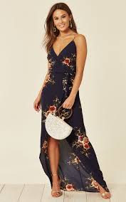 Exclusive Mia Navy Floral Wrap Dress By Girl In Mind