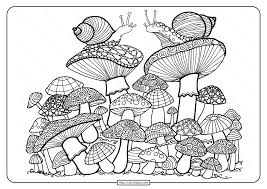 Incredible coloring page of a masked creature, with hair full of flowers, leaves, mushrooms. Printable Mushrooms Adult Coloring Book