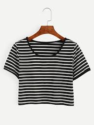 Black And White Crop Top Black And White Striped Crop T Shirt Black And White T Shirts Black And White Crop Tops White Striped Crop Top