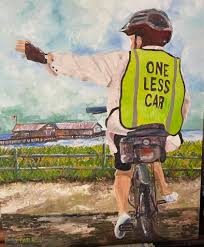 This painting, done by a local artist, is of a beautiful soul my mother,  Mary. She road all over the island