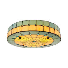 Tiffany Stained Glass Flush Ceiling Light Drum Flush Mount Light In Blue For Kitchen Bedroom Restaurant Beautifulhalo Com