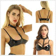 Sexy Women Wet Look Leather Cupless Halter Shelf Bra Wirefree Bralette Top  | eBay