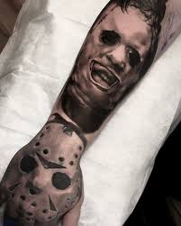 Texas chainsaw massacre (leather face) or Jason? Out of the two films,  which one is your favorite? • • • • • #tattoo #blackandgreytattoo #tattoos  #tattooartist #ink #inked #tattooart #art #tattooideas #tattooed #
