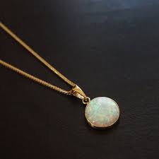 Opal Necklace Solid 14k Yellow Gold Pendant White Opal Etsy In 2021 Gold Opal Pendant Opal Jewelry Blue Opal
