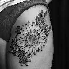 Sunflower Lupine Upper Thigh Tattoo Upper Thigh Tattoos Sunflower Tattoo Thigh Thigh Tattoo