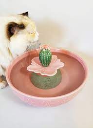 Cat Water Fountain Ceramic Pet Drinking Fountain Decorative Automatic Cat Bowl Unique Cat Dish Cat Lover Gift Cactus Succulent Pink Cat Water Fountain Cat Fountain Pets