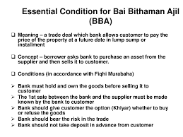 A bai' bithaman ajil is used under a type of facility that deals with islamic finance. Compare And Contrast Aitab And Al Bai Bithaman Ajil Ppt Download